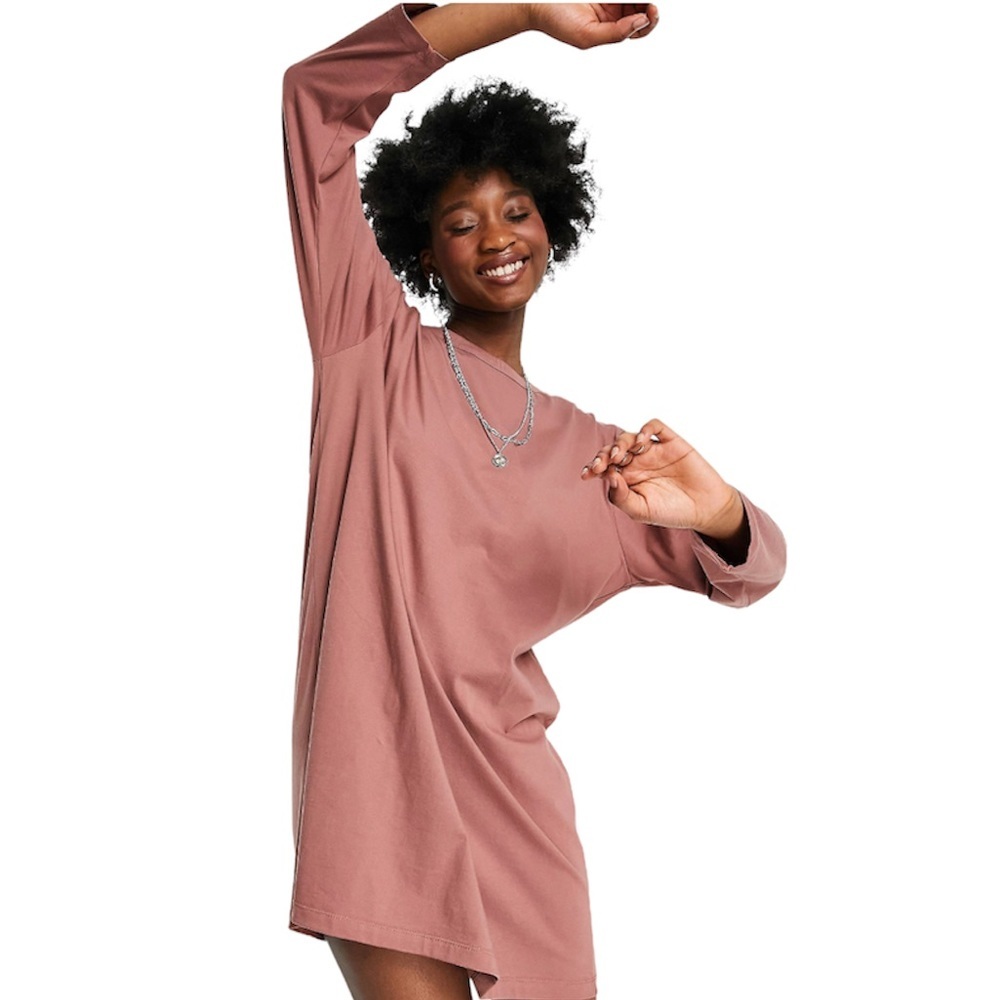 Oversized Long Sleeve T-Shirt Dress (in taupe)